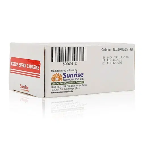 Extra Super Tadarise 雙效犀利士盒裝背面與條碼展示圖