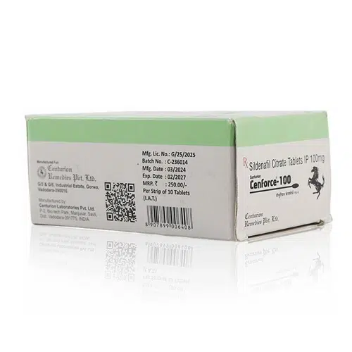 Cenforce-100威而鋼學名藥盒裝側面圖與條碼