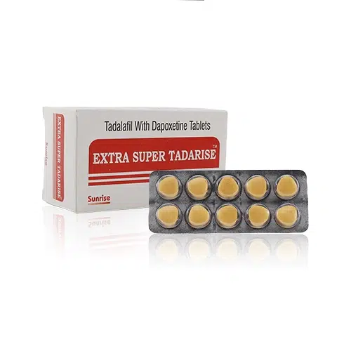 雙效犀利士Extra Super Tadarise 100mg藥盒與錠劑展示圖