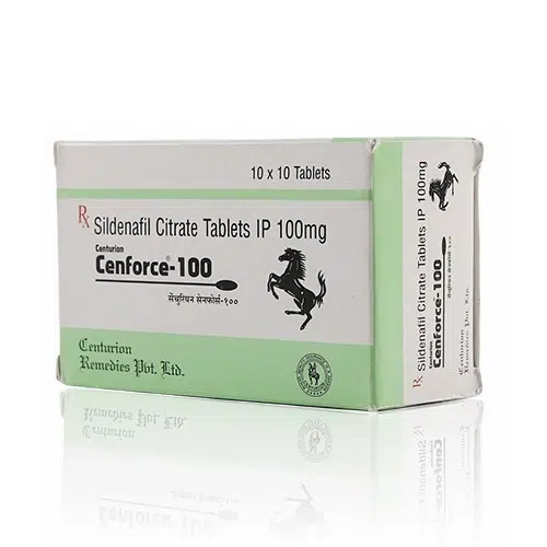 Cenforce-100威而鋼學名藥盒裝斜視圖（綠白包裝）