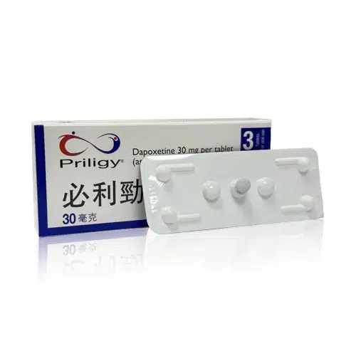 美納里尼必利勁膜衣錠 30mg（3錠裝）Priligy 原廠外盒圖